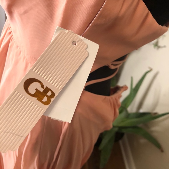 Gianni Bini Plunging Neckline Corset Back Prom Bridesmaid Pink Dress w/Side Slit - Picture 6 of 9